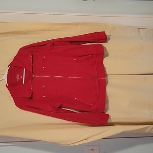 Red Front Zip Sweatshirt Jacket with Slash Pockets and Bust Pockets